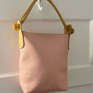FURLA Pink Leather Tote with wood bead detailing on handle